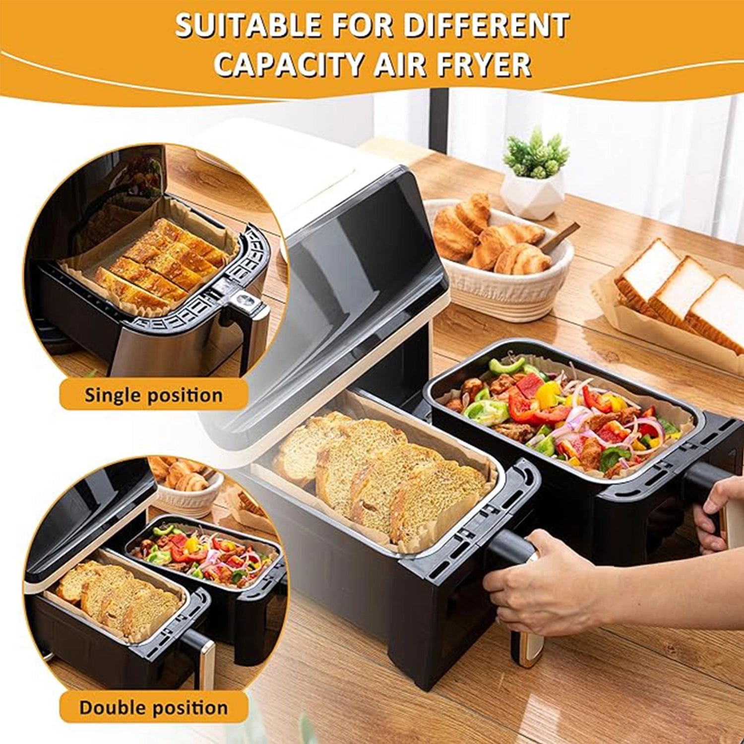 130PC Disposable Air Fryer Liners - BPA Free, Fits Ninja AF300UK/AF400UK, Salter, Tower Dual Air Fryers