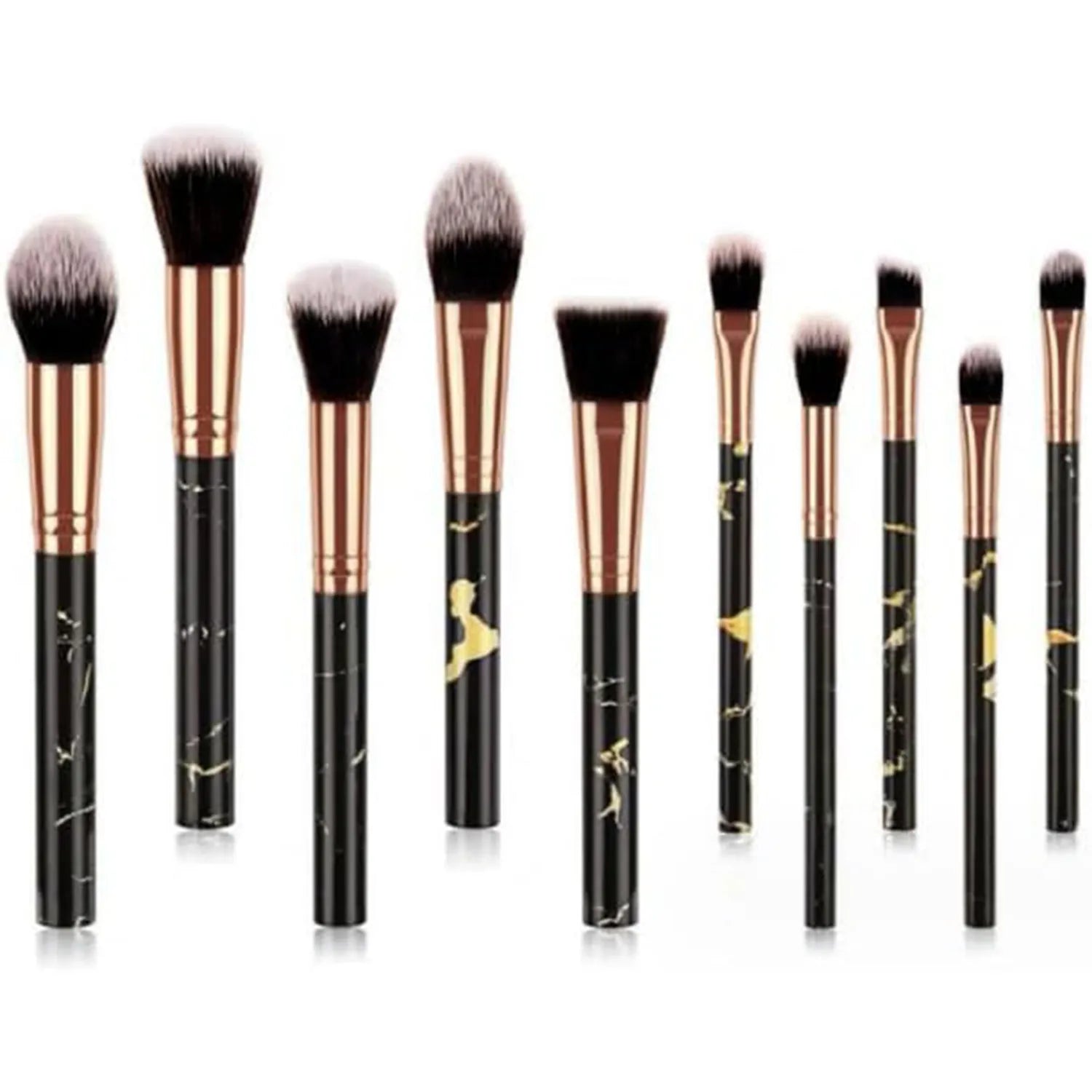 HomeGenics 10-Piece Marble Makeup Brush Set - Foundation, Powder, Blush, Eyeshadow, Contour Brushes