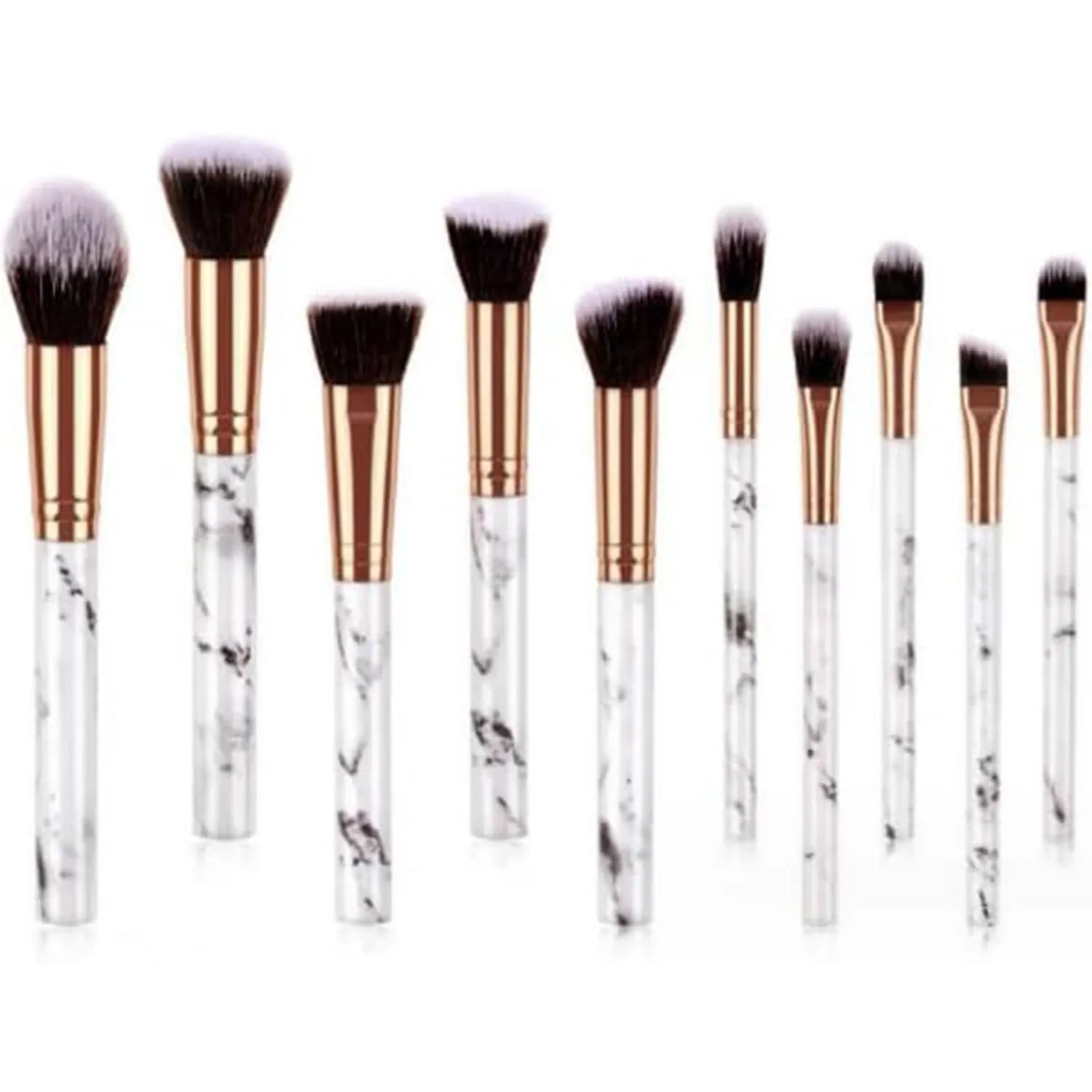 HomeGenics 10-Piece Marble Makeup Brush Set - Foundation, Powder, Blush, Eyeshadow, Contour Brushes