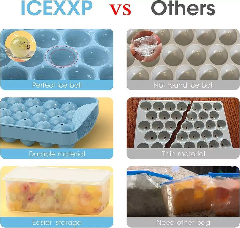 72-Ice Ball Maker Set with Lids, Storage Bin, Scoop & Tongs – Easy-Release Ice Cube Trays for Perfect Drinks