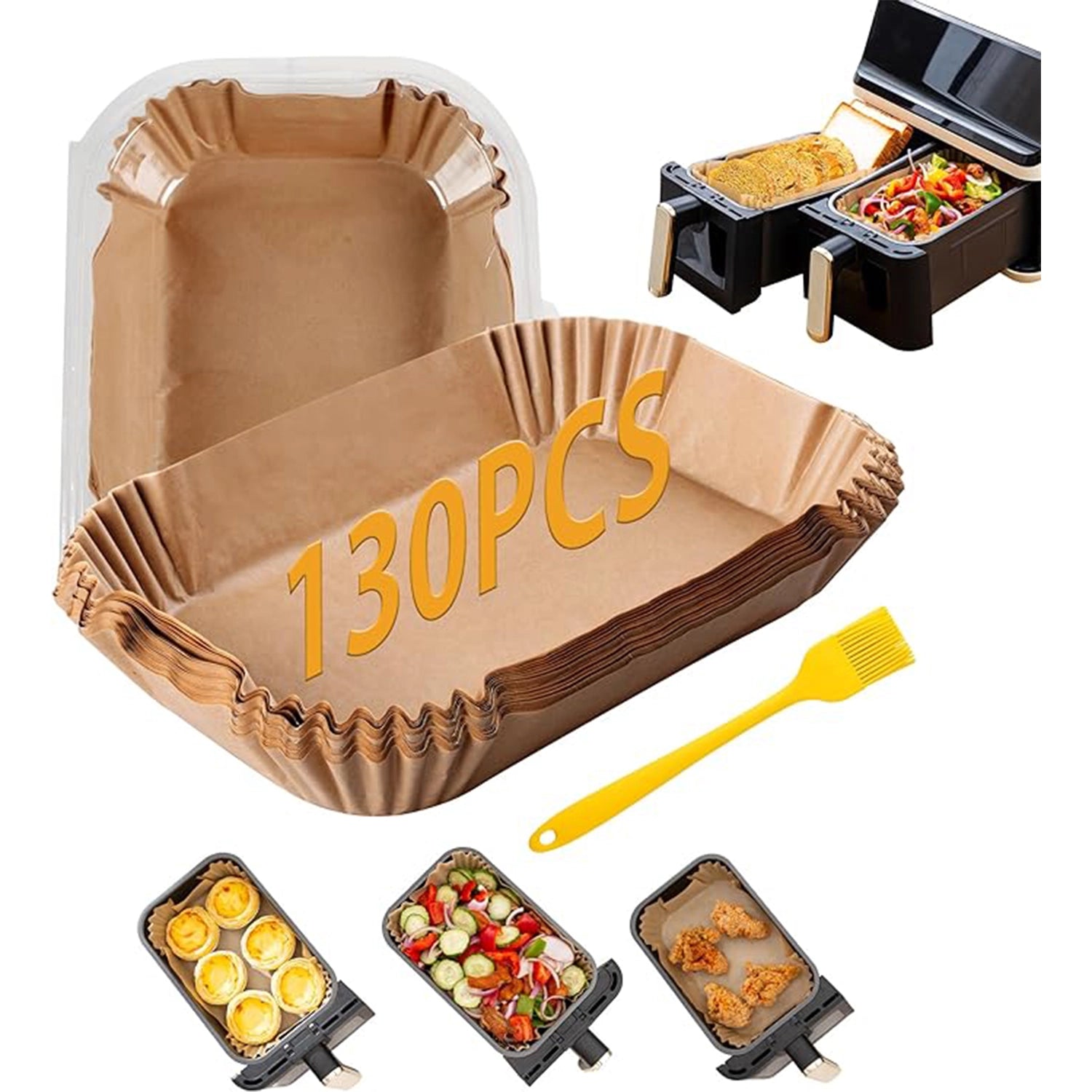 130PC Disposable Air Fryer Liners - BPA Free, Fits Ninja AF300UK/AF400UK, Salter, Tower Dual Air Fryers