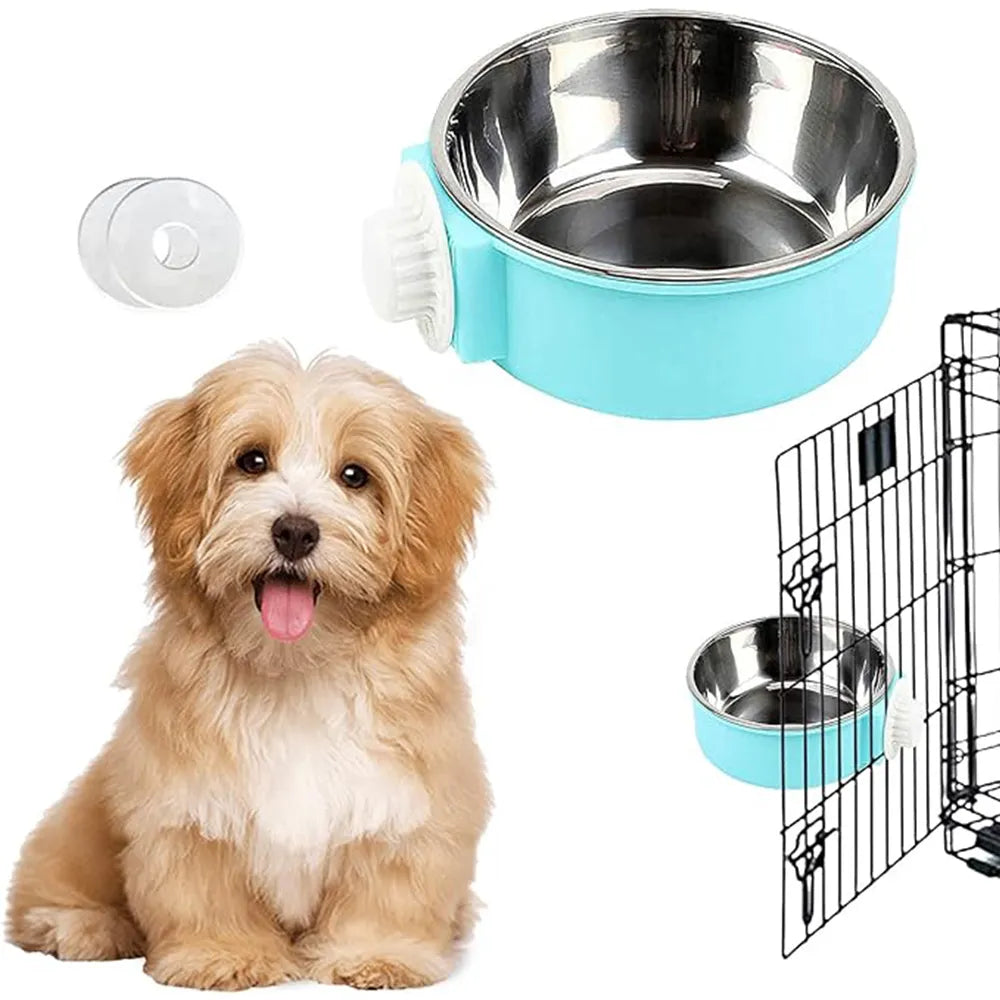 2-in-1 Hanging Pet Bowl - Removable Stainless Steel & Plastic Feeder for Crates & Cages, Ideal for Dogs, Cats, Rabbits, Birds, Hamsters, Shih Tzus, Ferrets