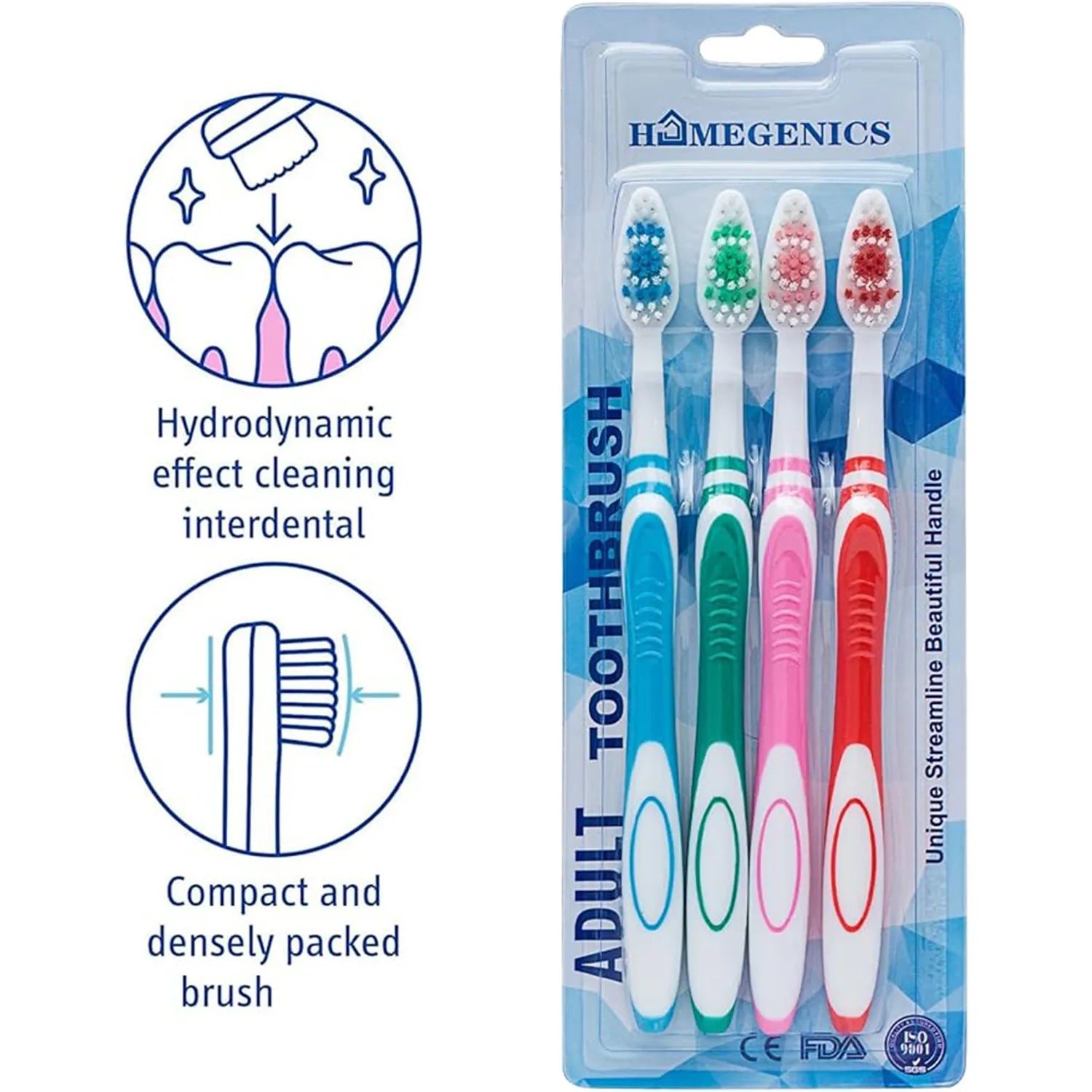 HomeGenics 12 Pack Essential Care Manual Toothbrushes - Soft Bristles for Adults - Enamel Dental Cleaning & Care