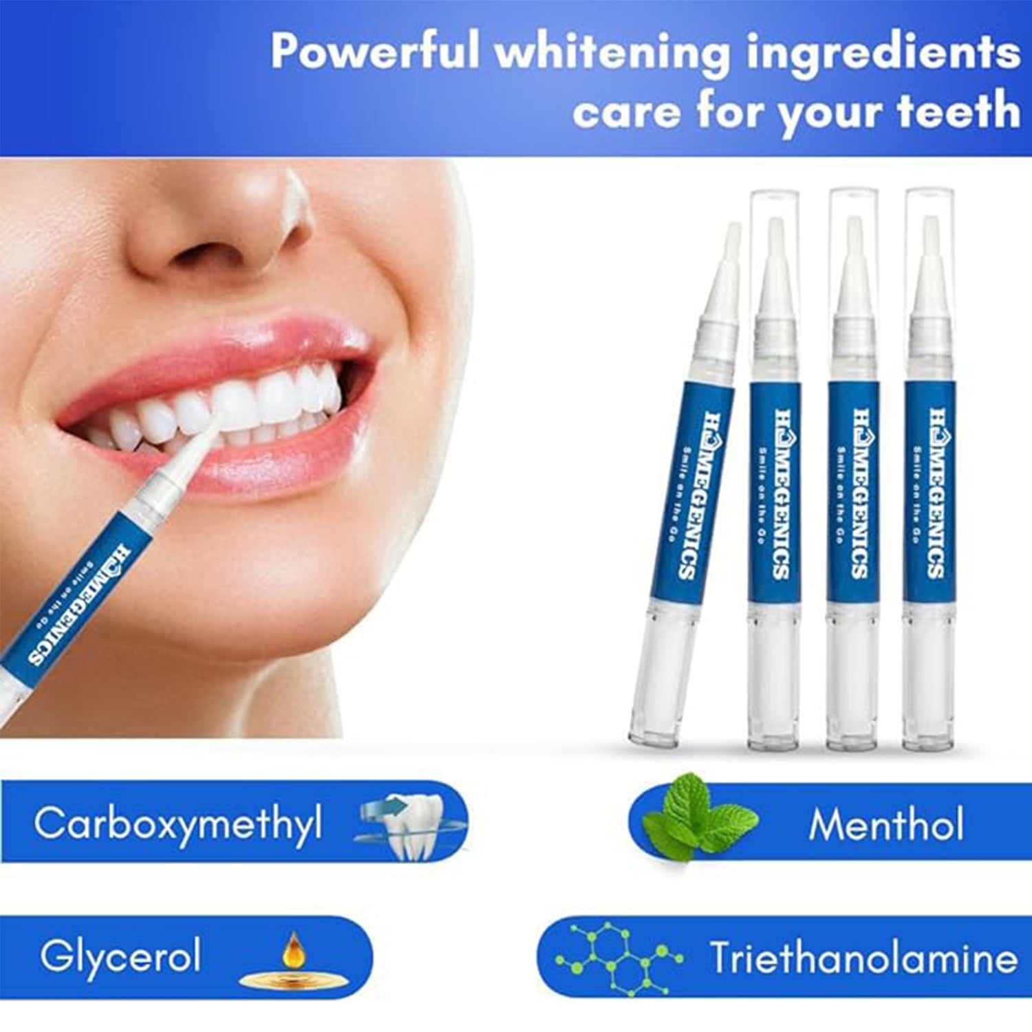 "HomeGenics Teeth Whitening Pen 4-Pack - 60+ Uses, Fast, Gentle, Enamel Safe Whitening Gel"