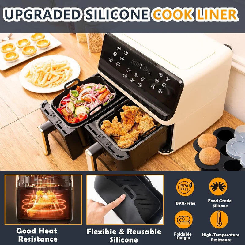 2-Pack Non-Stick Air Fryer Silicone Liners with Egg Mold – Reusable Oven Baking Pot & Basket for Healthier Cooking