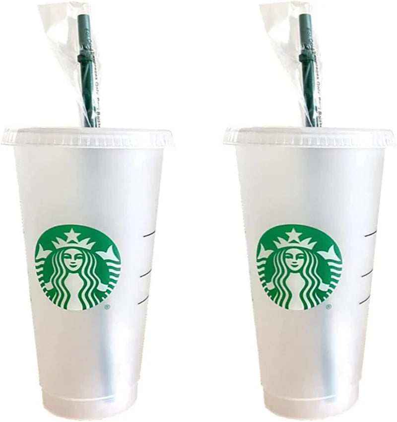 2-Pack Reusable Starbucks Frosted Cold Cups with Lids & Straws – 24oz Eco-Friendly Tumbler Set