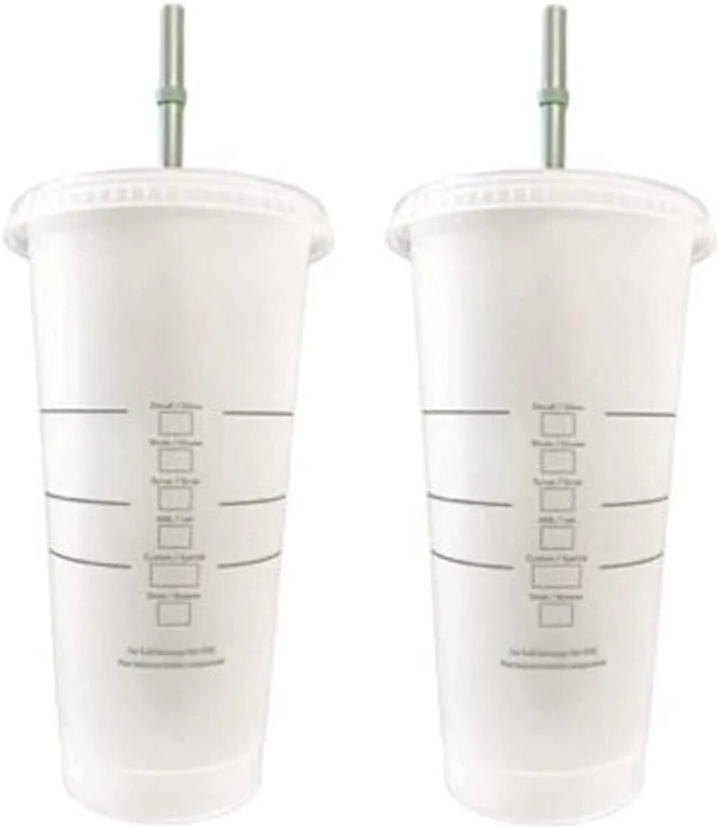 2-Pack Reusable Starbucks Frosted Cold Cups with Lids & Straws – 24oz Eco-Friendly Tumbler Set