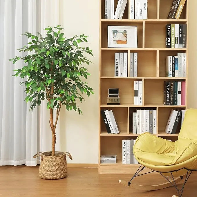 Large Artificial Ficus Tree – 150cm Tall, Indoor Fake Potted Tree with Natural Wood Trunk and Silk Leaves – Perfect for Home & Office Decor