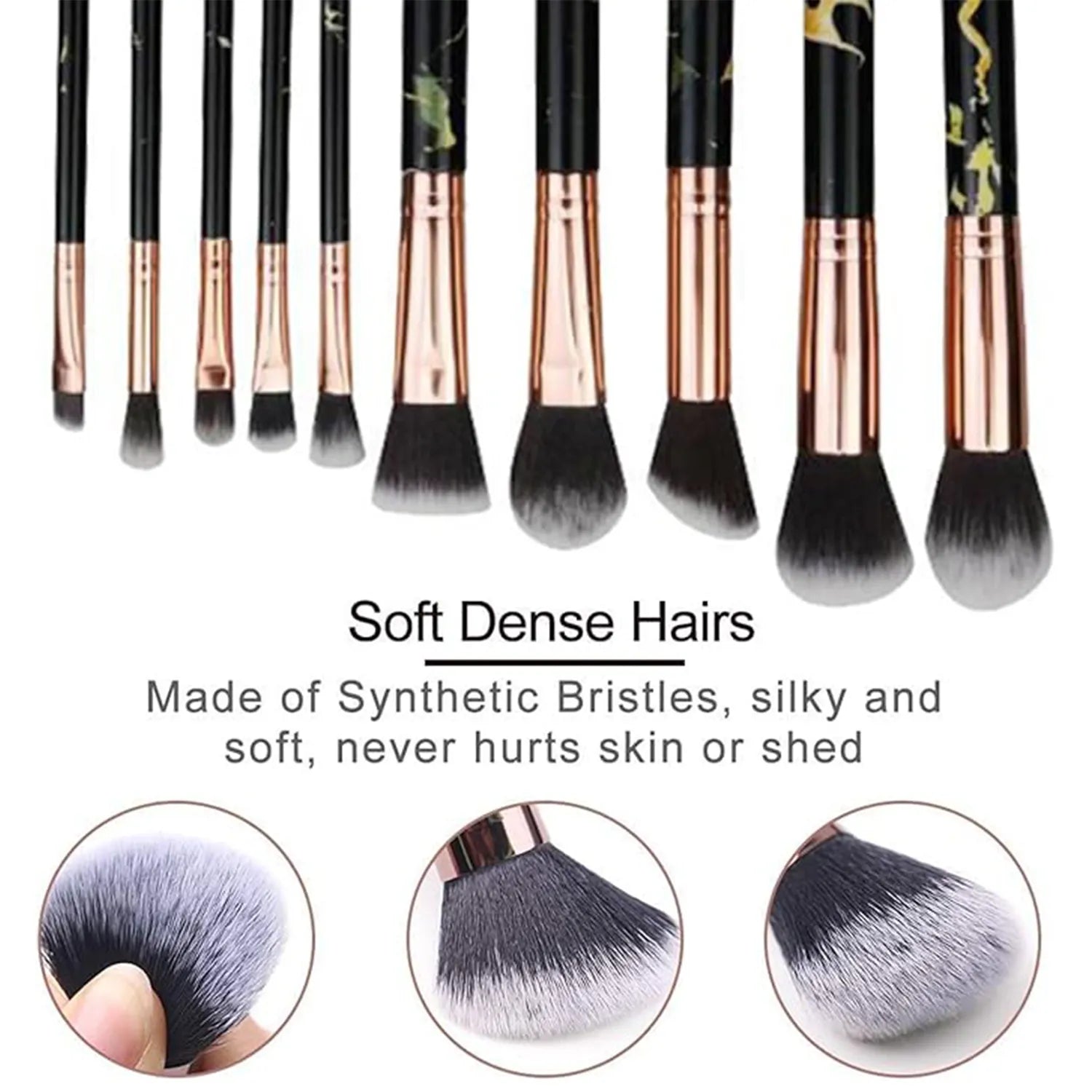 HomeGenics 10-Piece Marble Makeup Brush Set - Foundation, Powder, Blush, Eyeshadow, Contour Brushes