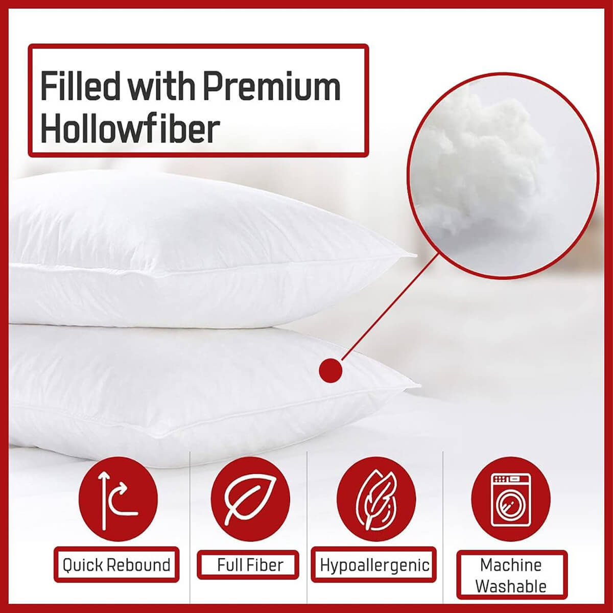 Luxury 2-Pack Hotel Quality Pillows - Soft Support, Anti-Allergy, Extra Filled for All Sleep Positions