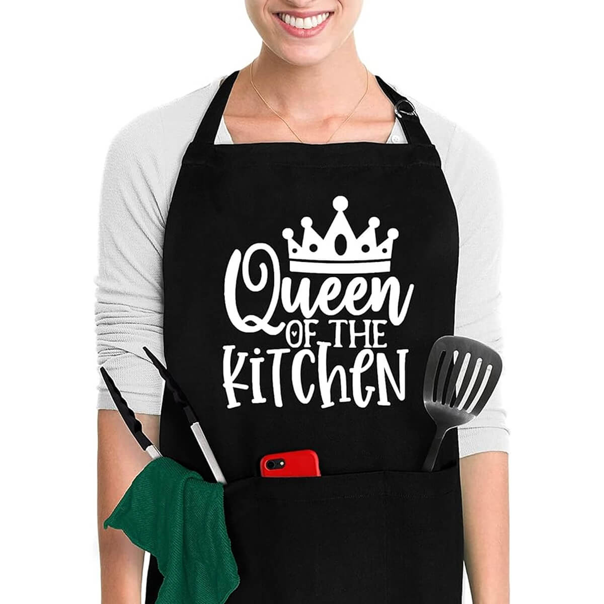 Stain-Resistant Kitchen Apron Bib in Classic White with Stylish Black Trim