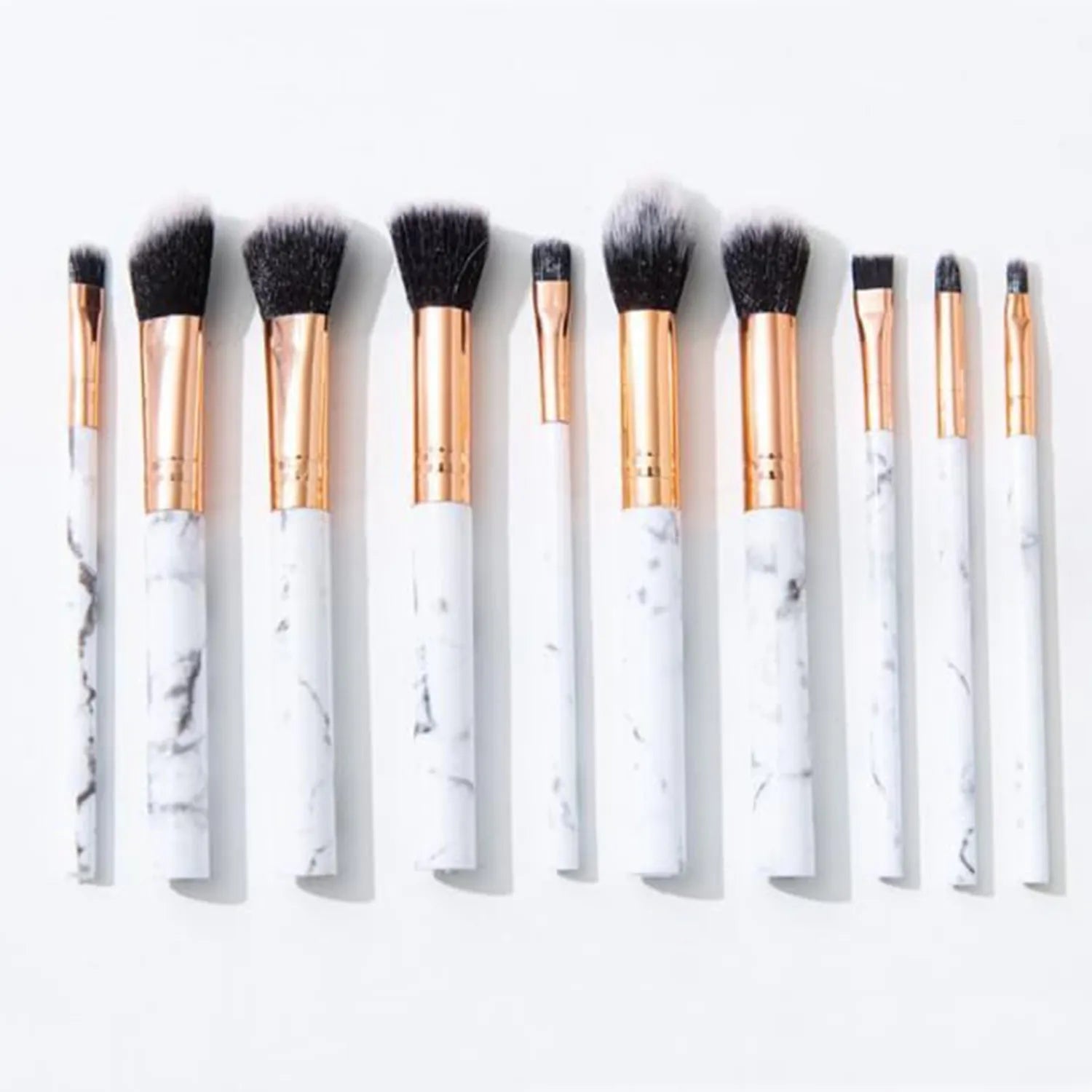 HomeGenics 10-Piece Marble Makeup Brush Set - Foundation, Powder, Blush, Eyeshadow, Contour Brushes