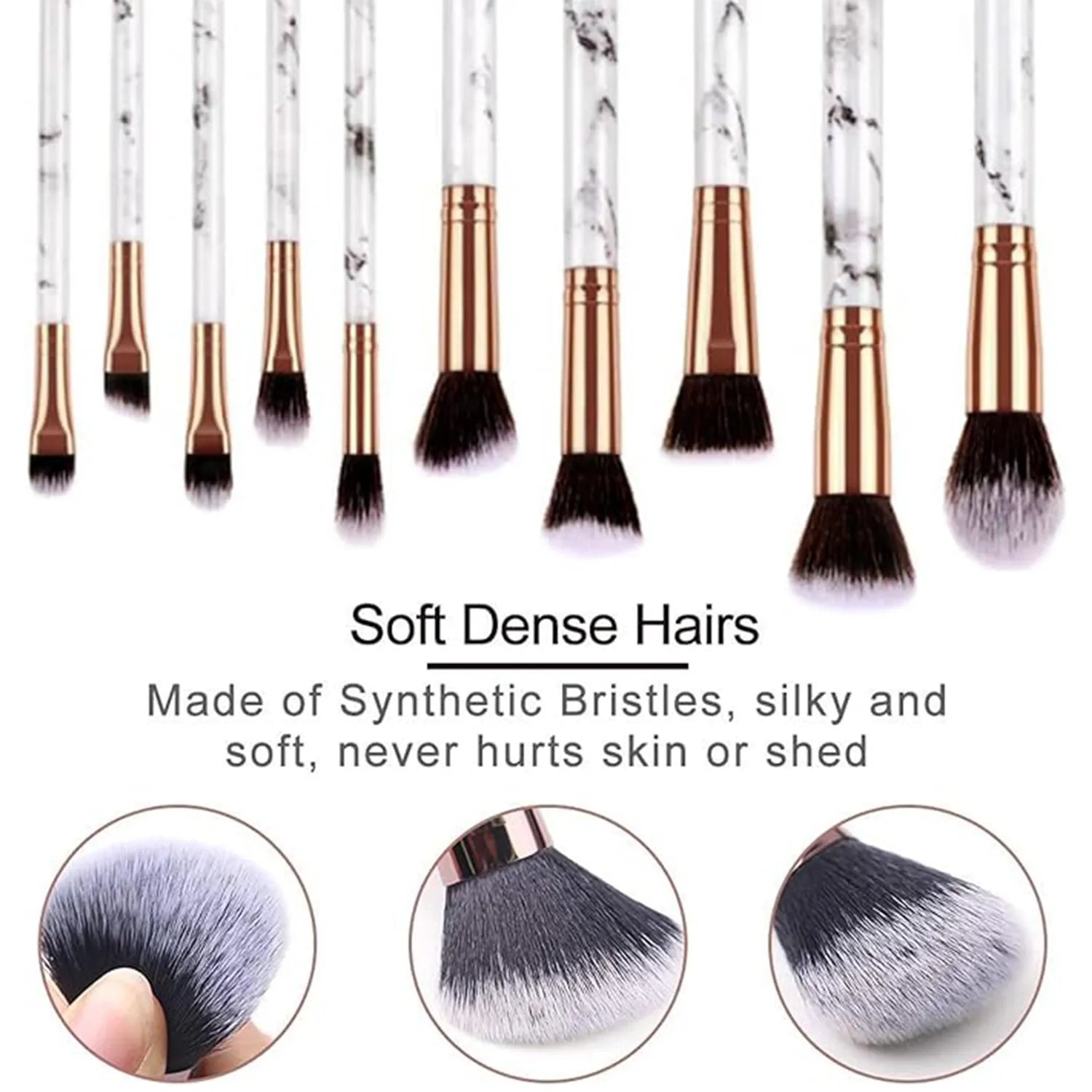 HomeGenics 10-Piece Marble Makeup Brush Set - Foundation, Powder, Blush, Eyeshadow, Contour Brushes