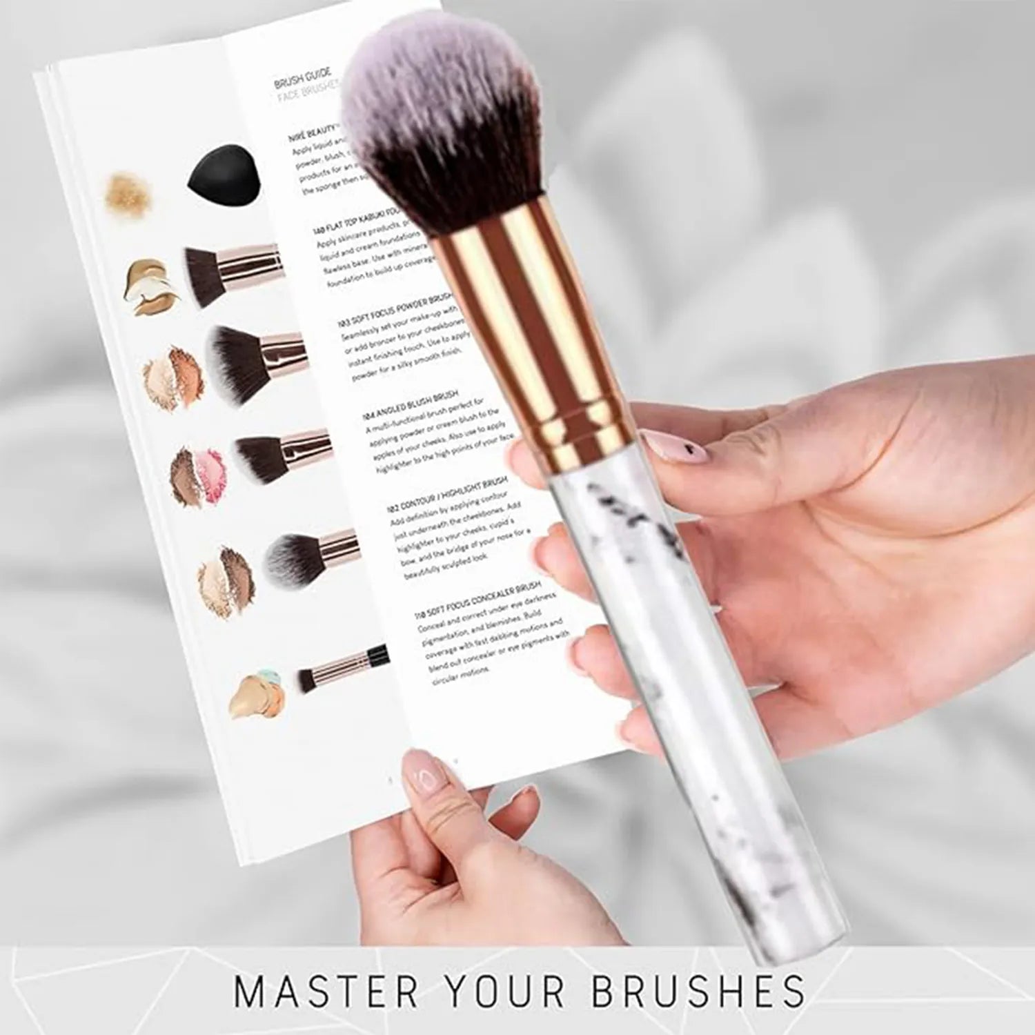 HomeGenics 10-Piece Marble Makeup Brush Set - Foundation, Powder, Blush, Eyeshadow, Contour Brushes