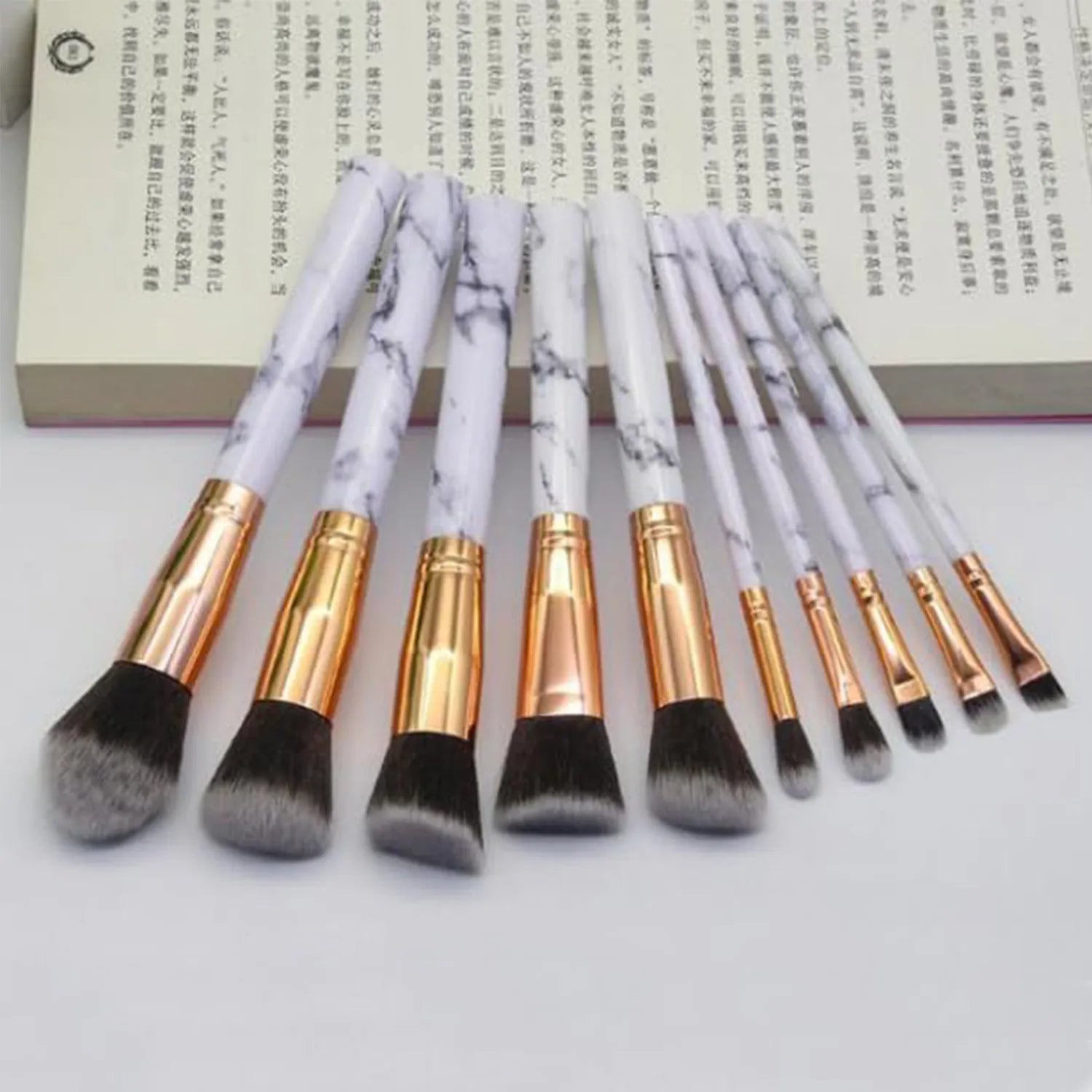 HomeGenics 10-Piece Marble Makeup Brush Set - Foundation, Powder, Blush, Eyeshadow, Contour Brushes