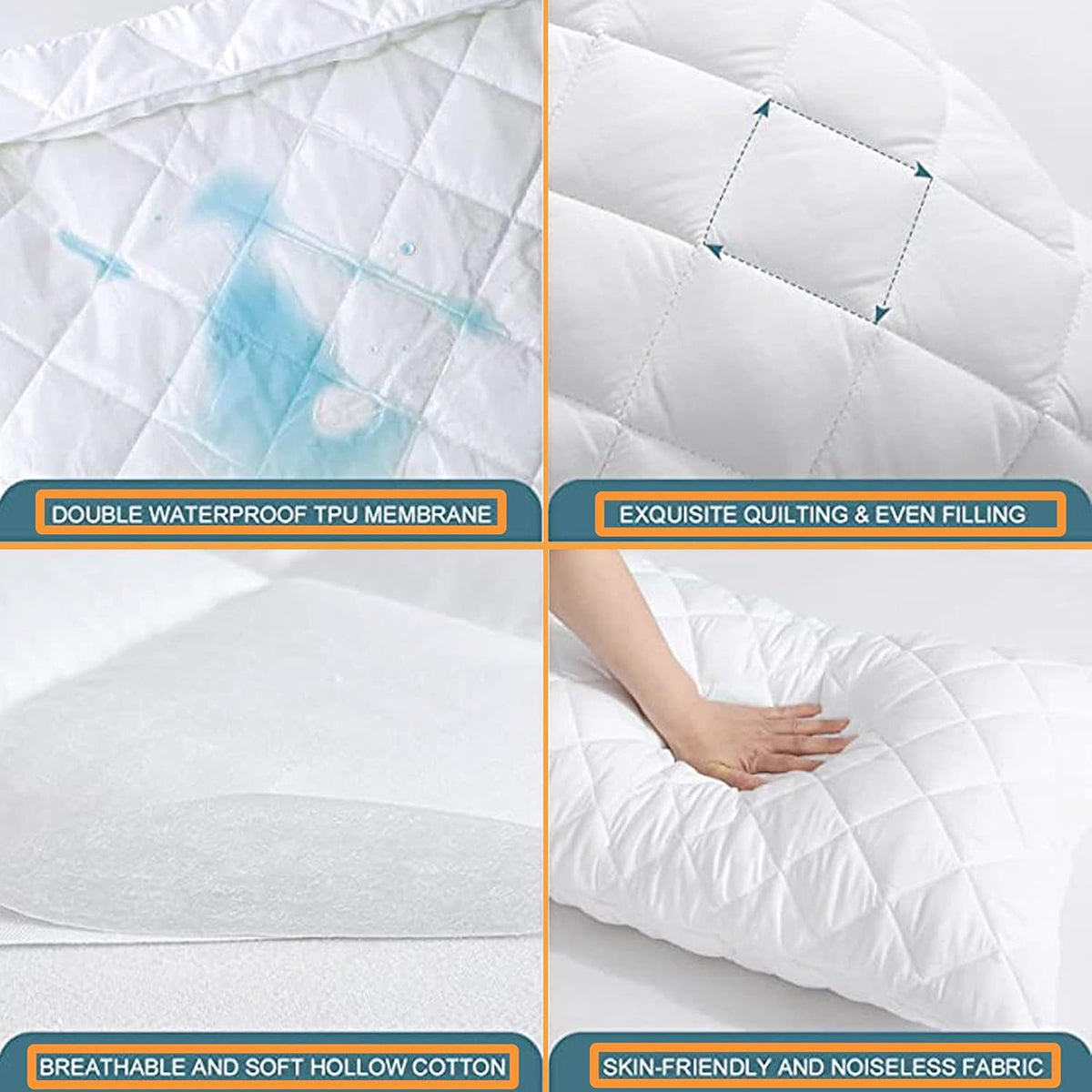 Quilted Waterproof Pillow Protectors - Sleep Secure, Breathable & Hypoallergenic