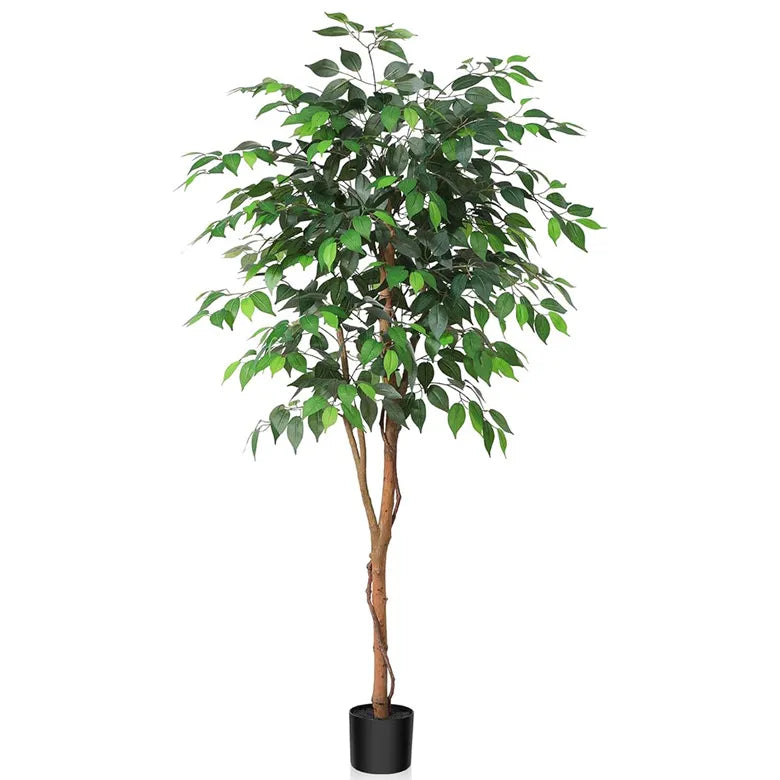 Large Artificial Ficus Tree – 150cm Tall, Indoor Fake Potted Tree with Natural Wood Trunk and Silk Leaves – Perfect for Home & Office Decor