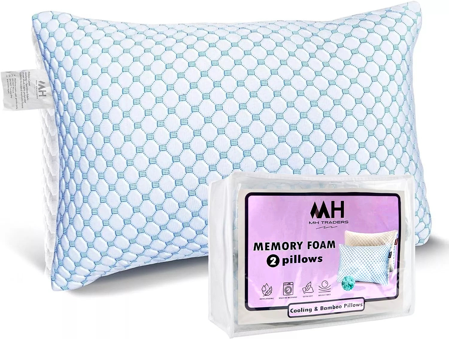 Orthopedic Cooling Pillow - Shredded Memory Foam Gel, Firm Neck & Back Support