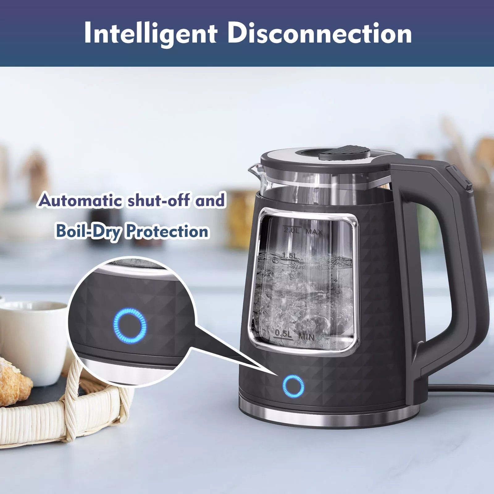 Electric Tea Kettle - 2.0L, Food Grade Stainless Steel Base