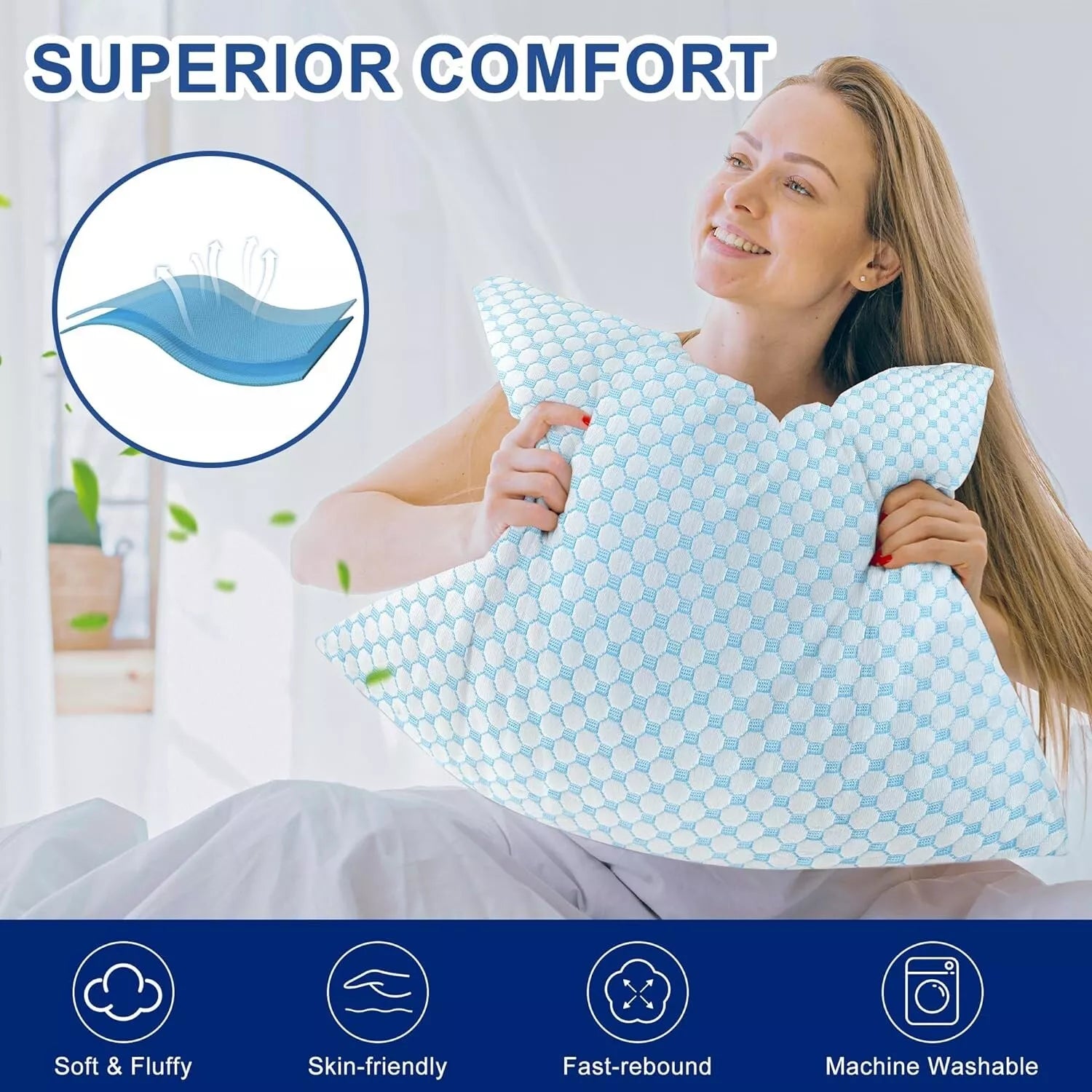 Orthopedic Cooling Pillow - Shredded Memory Foam Gel, Firm Neck & Back Support