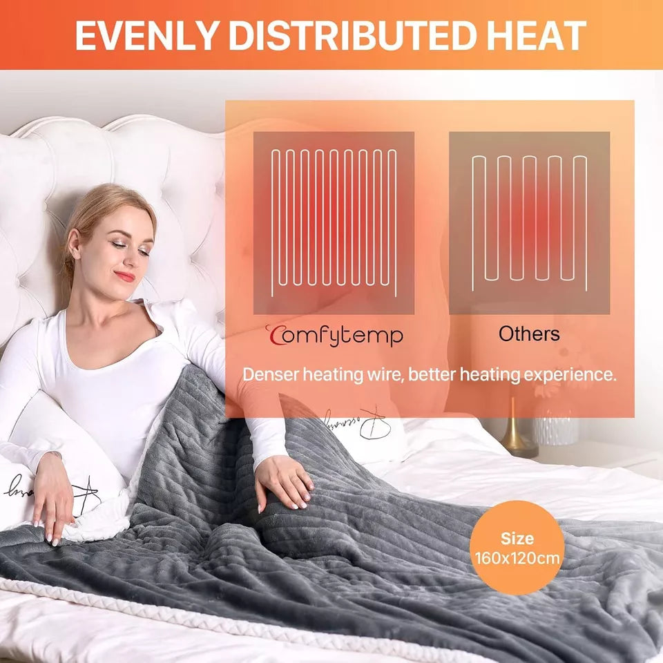 Large Heated Throw Blanket Single - 160x130cm Electric Blanket with 3 Heat Settings for Cozy Comfort