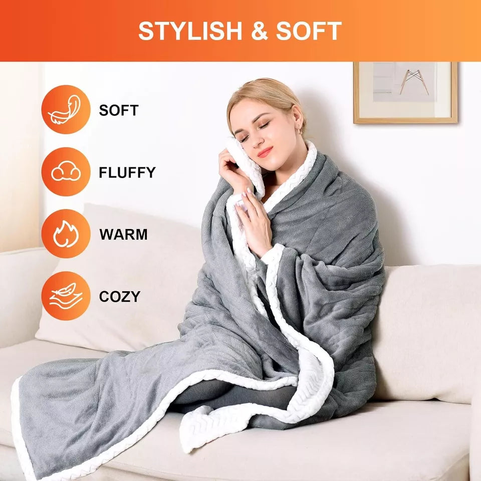 Large Heated Throw Blanket Single - 160x130cm Electric Blanket with 3 Heat Settings for Cozy Comfort